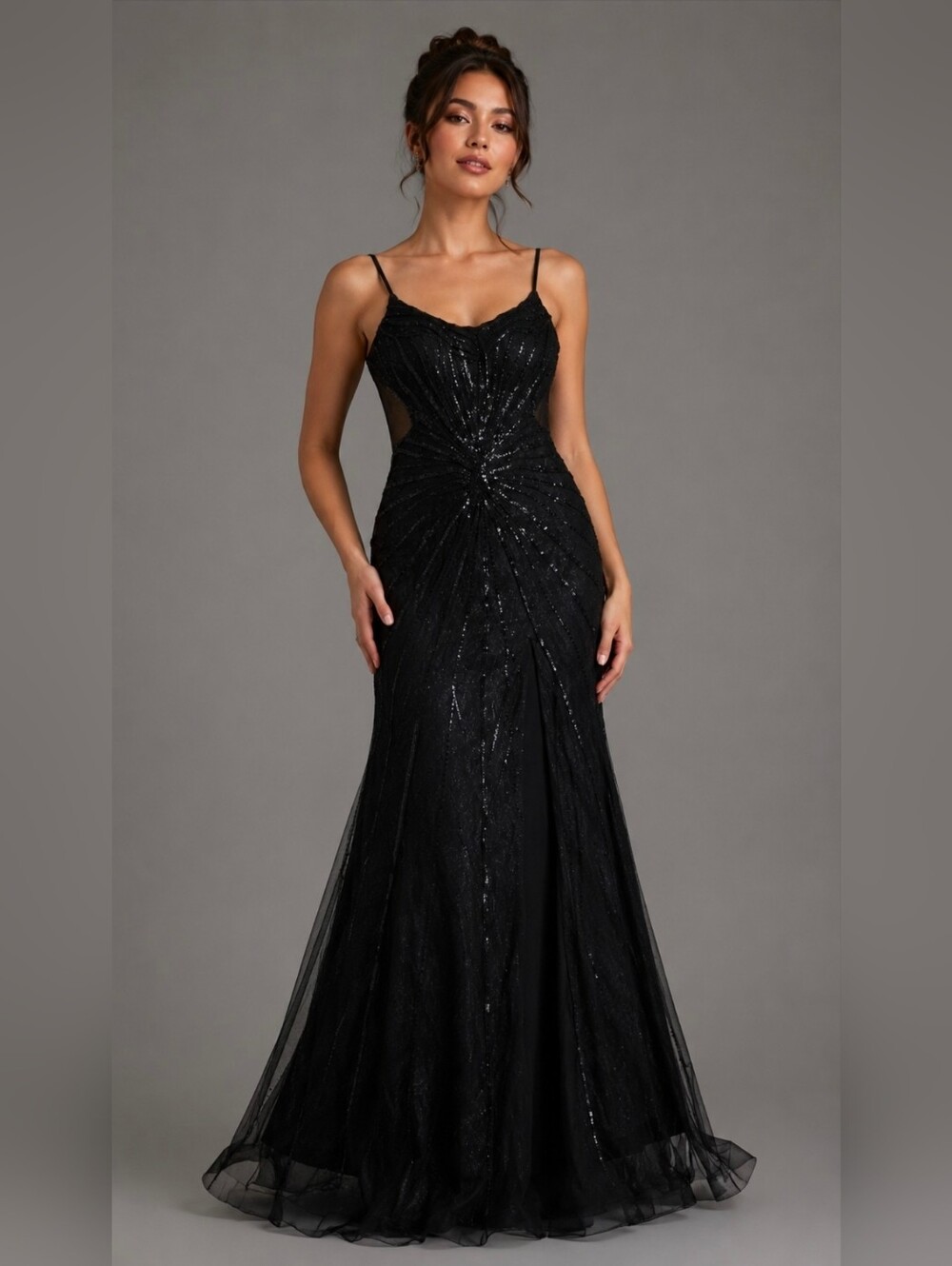 Gianni Bini GB Black Sequin Long Split Dress Size 3 Mesh Back NWT Cocktail Prom - Picture 5 of 16